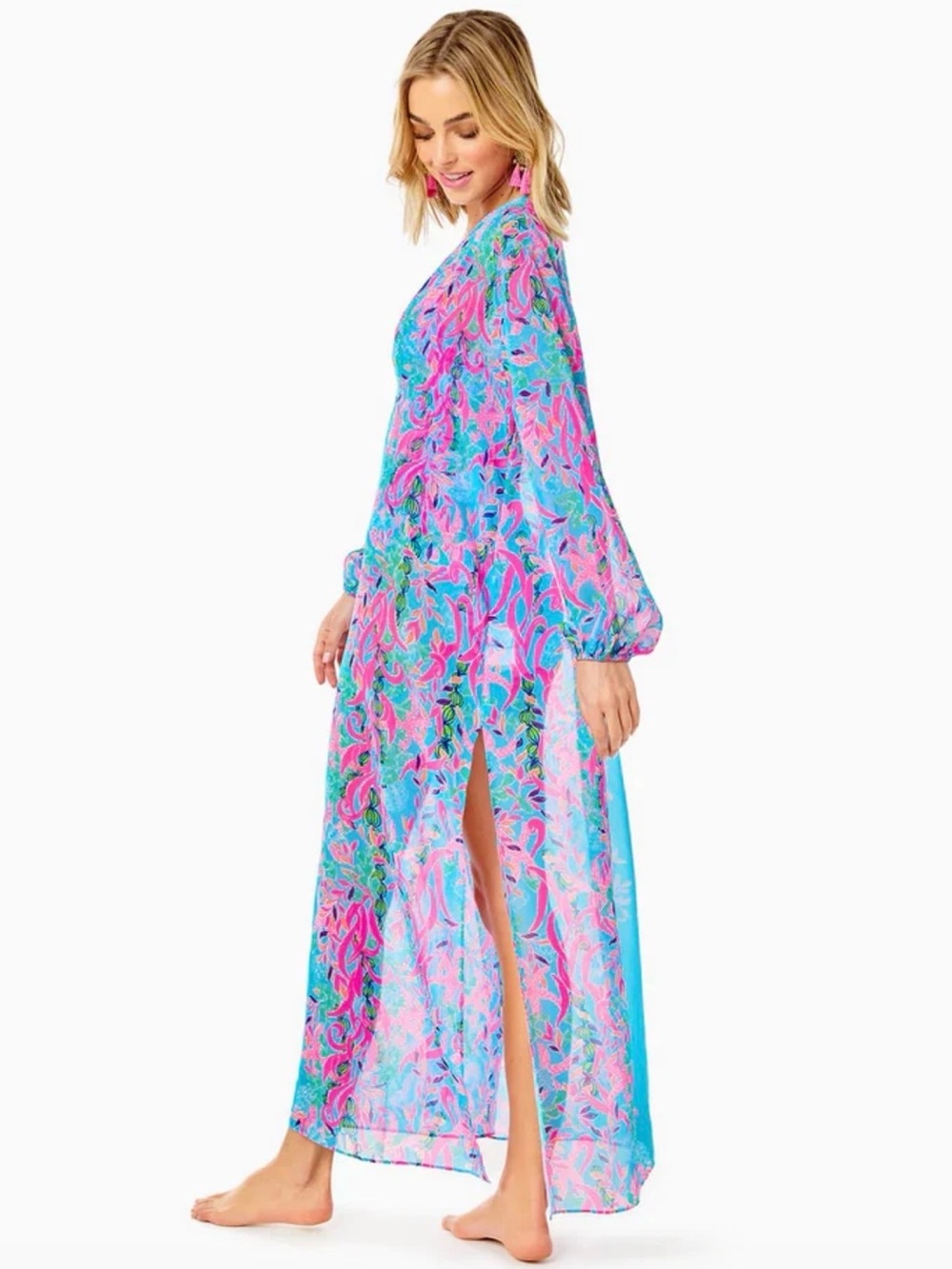 Lilly Pulitzer Frey Maxi cover up Kaftan size S/M turquoise NEW